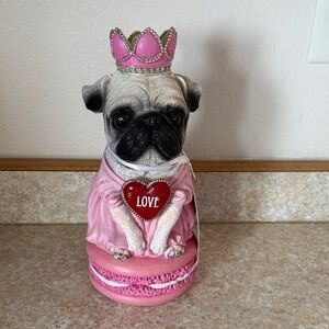 Valentine Pug Figurine with Crown and Heart